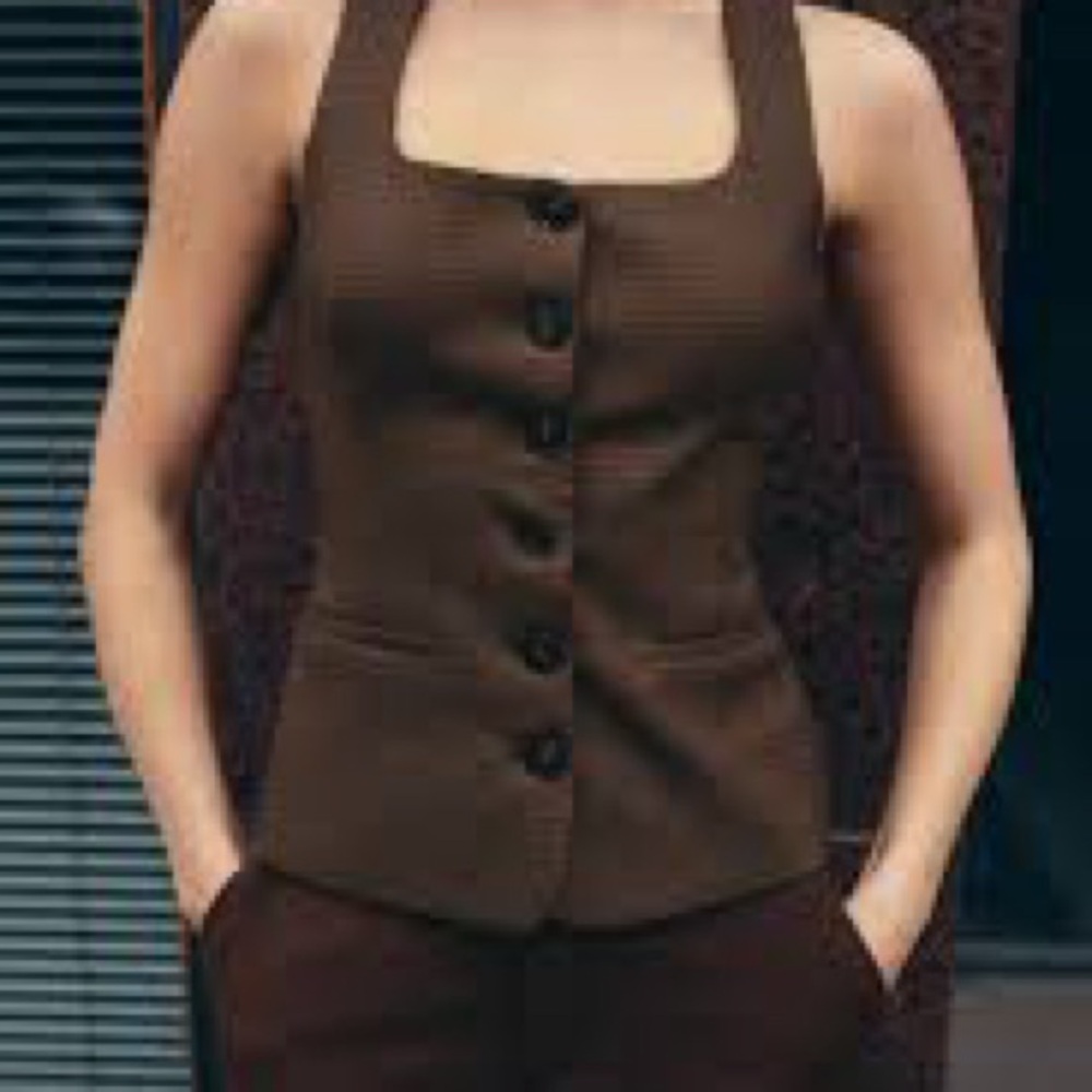 NWT Zara Brown Plaid Button-Down Vest Top